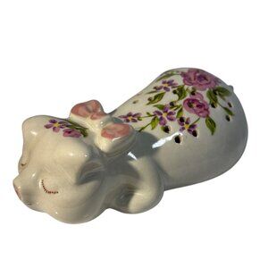 Avon Ceramic Pig potpourri Holder 1978 Hand Decorated Figurine With Floral Desig